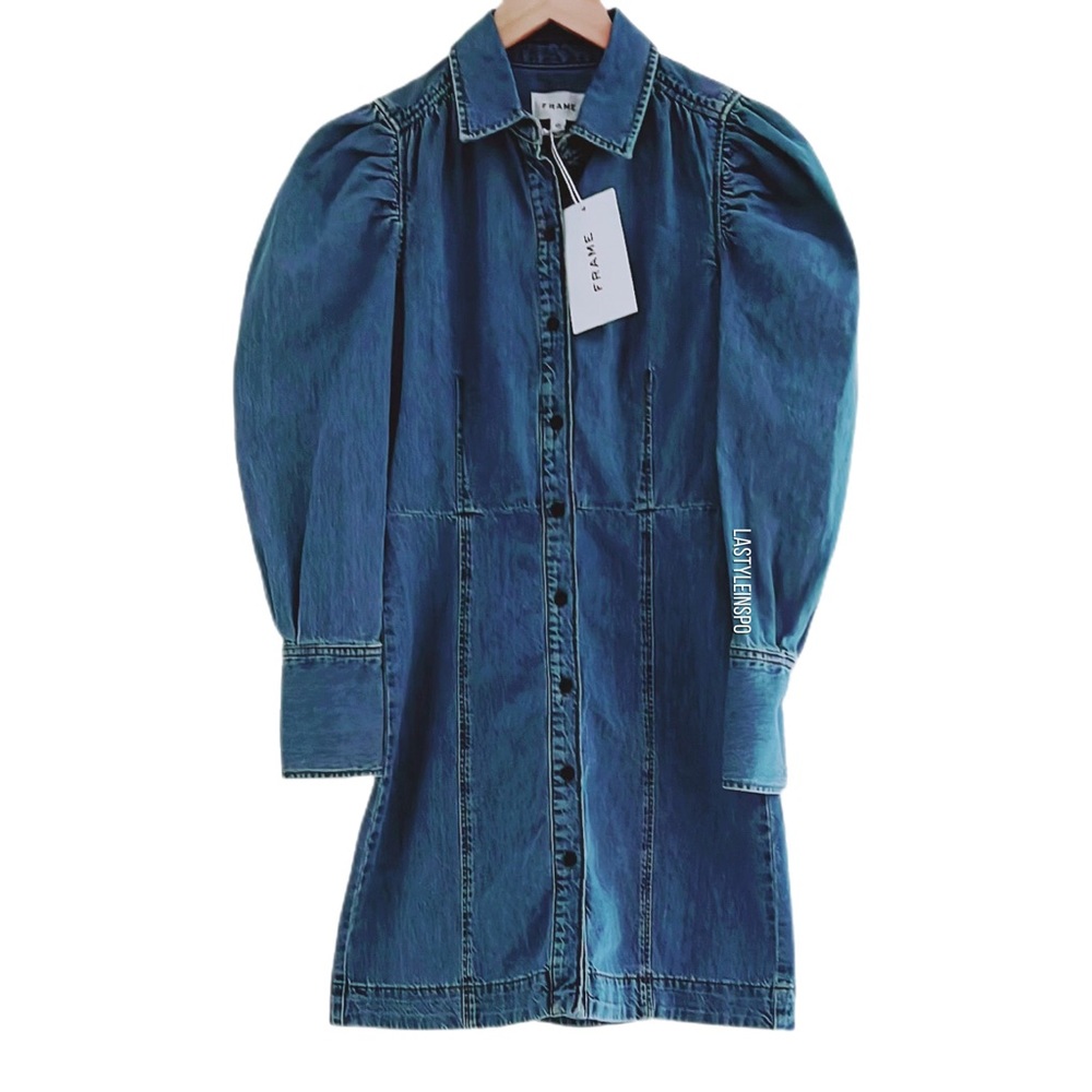 NEW FRAME Exaggerated Puff Long Sleeved Denim Dress Size XS
